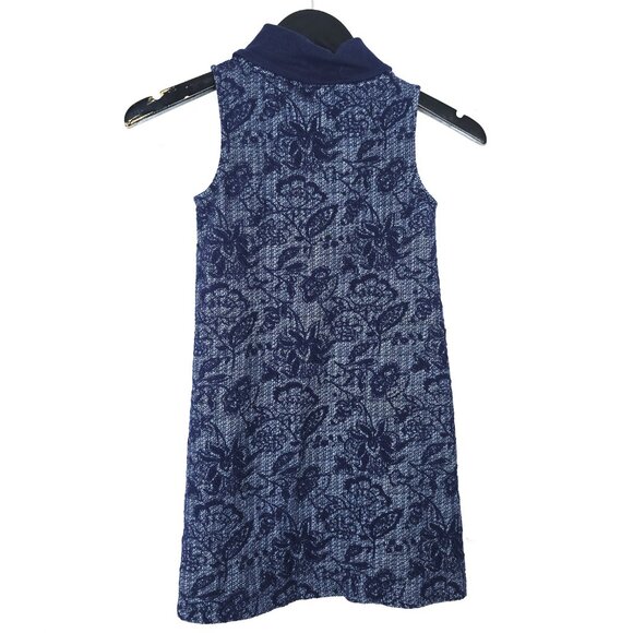 Janie and Jack Navy Blue Floral Jacquard Turtle Neck Tunic Dress Sleeveless Top - Picture 6 of 8